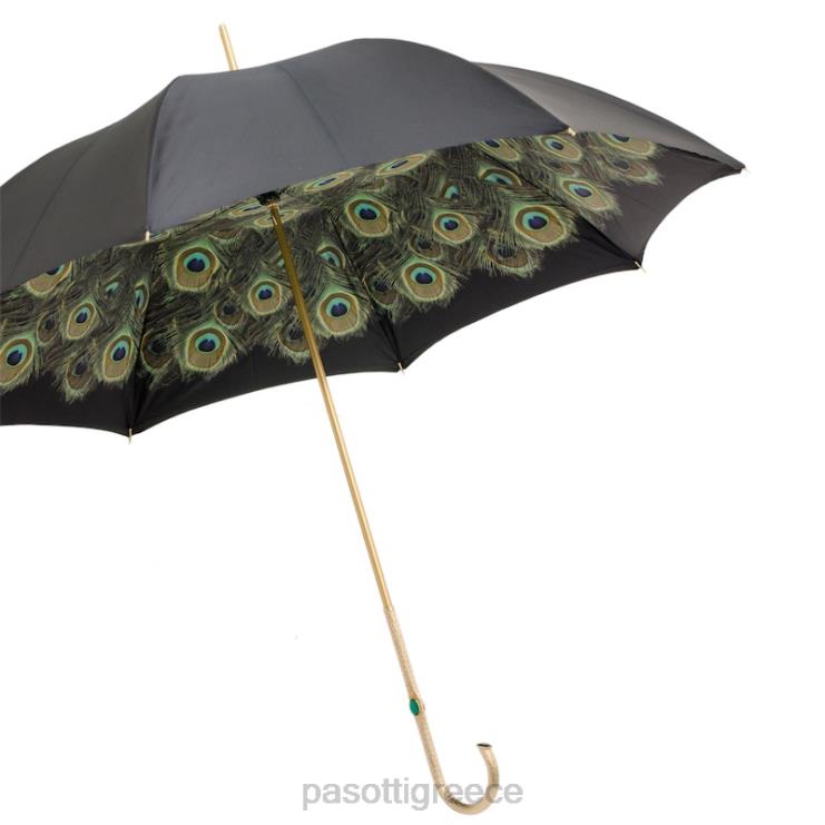 ομπρέλα | PASOTTI 189 hawaii p5 - μαύρη ομπρέλα με εσωτερικό παγώνι διπλό ύφασμα 2N6B8415 για άνδρες και γυναίκες